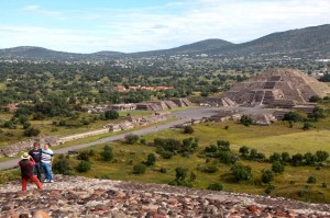 Beautiful View of the Pyramid of the Moon. Note surrounding Pyramid/Platforms in the Plaza of the Moon and in the foreground, the main Plaza Alter dedicated to the Great Goddess.